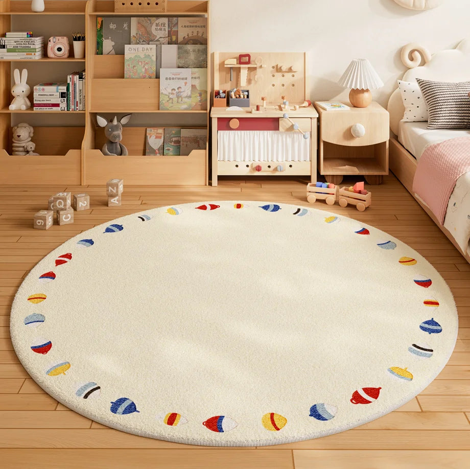 Navak Teppich, Cartoon-Stil, Schlafzimmer-Dekor, Teppich, dicke Plüsch-Bodenmatte für Kinder, flauschig, weich, rund, Teppich mit niedlichen Mustern für Wohnzimmer