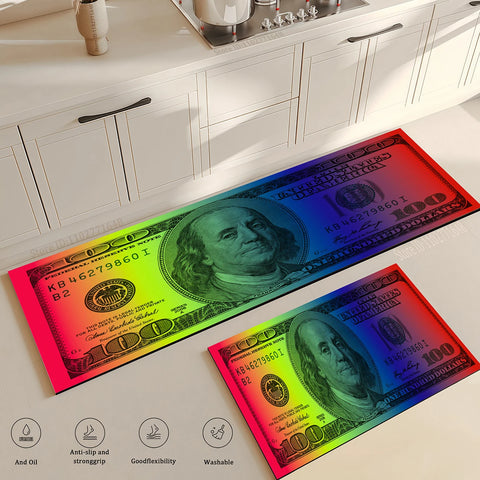 Navak Teppich Schwarz Gold 100 Dollar Bill Geld Küche Bodenmatte Home Fußmatte Korridor Balkon Lange Teppiche Nachttisch Rutschfester Saugfähiger Teppich