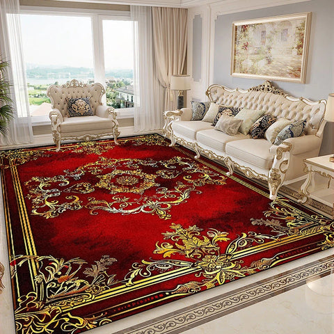 Navak Carpet Luxurious Retro Rugs for Living Room European Decoration Home Sofa Area Non-slip Floot Mat Bedroom Cloakroom Red Soft Carpet