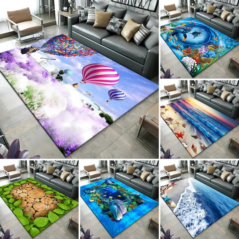 Navak Carpet3D Strand Meer Wellen Muster Teppich Tür Bodenmatte Fisch Fußmatte Rutschfeste Bodenmatte Wohnzimmer Teppich Home Zimmer Schlafzimmer Dekoration