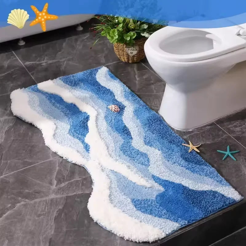 Navak Carpet Exclusive Picks Verbessertes Material Wave Kreativer rutschfester Badezimmerteppich Ozean Schlafzimmer Nachttisch Teppich Wohnzimmer Küchenmatte Wohnkultur