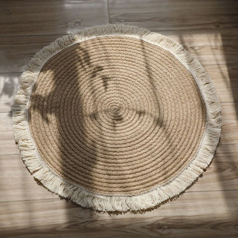 Navak Teppich Nordische Baumwollseilquaste Runde Matte Handgewebt Wohnzimmer Schlafzimmer Balkon Dekorativer Teppich Rutschfeste Couchtischmatte