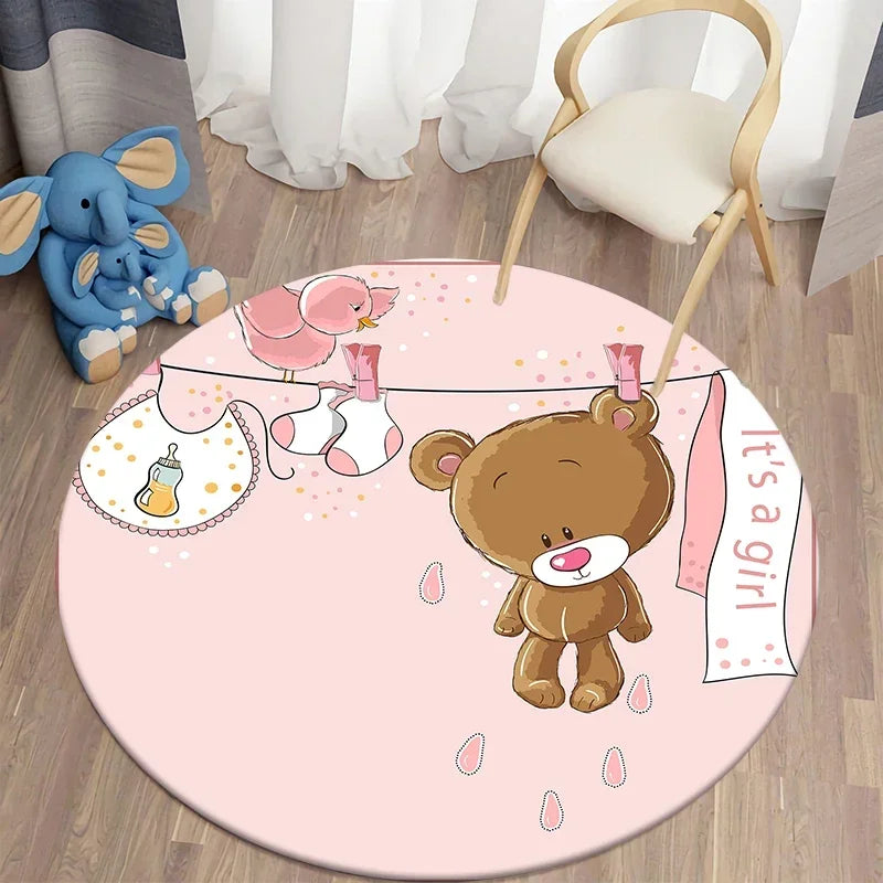Navak Teppich Cartoon Niedlicher Bär Runder Teppich für Wohnzimmer Teppiche Badematte für Kinderzimmer Matten Schlafzimmer Teppiche Baby Kinderzimmer Wohnkultur