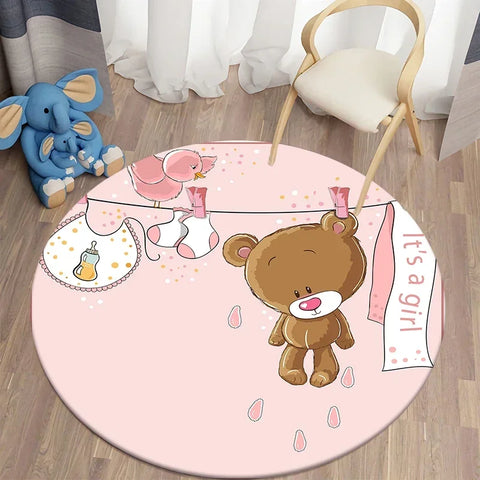 Navak Teppich Cartoon Niedlicher Bär Runder Teppich für Wohnzimmer Teppiche Badematte für Kinderzimmer Matten Schlafzimmer Teppiche Baby Kinderzimmer Wohnkultur