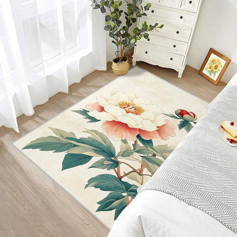 Navak Teppich Pfingstrosen-Blumenteppich, waschbar, Chinoiserie, floraler botanischer Bereichsteppich – Blumen-Orientalische Teppiche – Teppich im japanischen asiatischen Stil