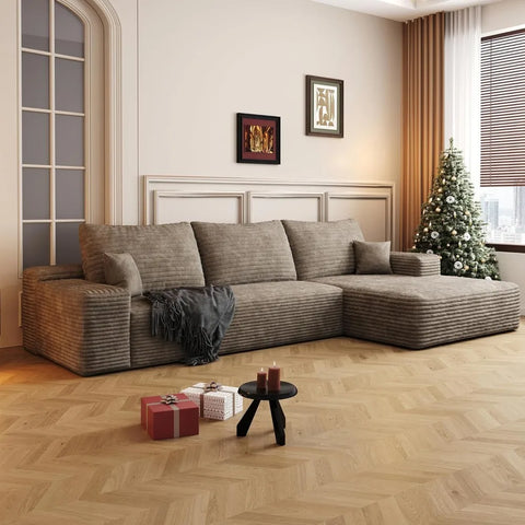 Navak Carpet 107 Zoll Cloud Sectional Couch Boneless Sofa in a Box für Wohnzimmer, Schaumstoffboden Modular Sectional Sofa mit tiefem Sitz, Fluffy Cor