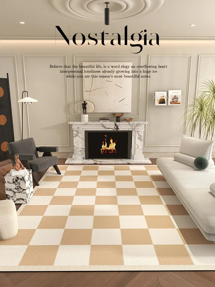 Navak Carpet Teppiche im nordischen Stil für Schlafzimmer, flauschig, weich, Wohnzimmerdekoration, Plüschteppich, moderner minimalistischer Arbeitszimmerteppich, dicke karierte Bodenmatte