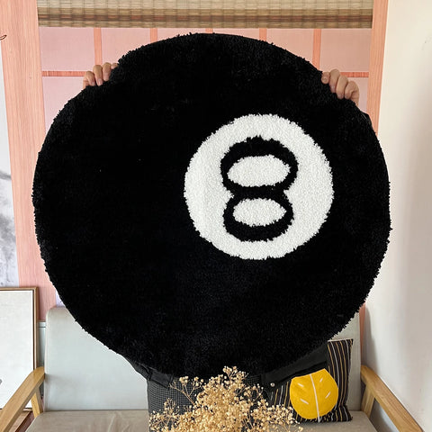 Navak Teppich, 1 Packung, schwarz, Billard, 8-Ball, rund, beflockter Boden, Schlafzimmer, rutschfeste Teppichmatte, Wohnzimmer, Plüsch, weicher Schlafzimmerteppich