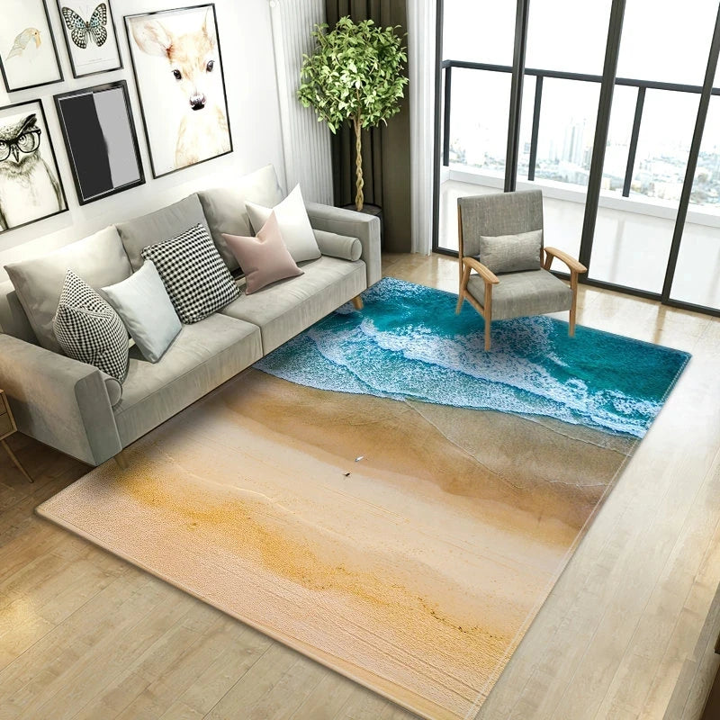 Navak Teppich, Strandwellen, 3D-gedruckte Teppiche für Wohnzimmer, Kinderzimmer, Küchenmatte, Bodenteppiche, moderne Eingangsmatte, Heim- und Badezimmerteppiche
