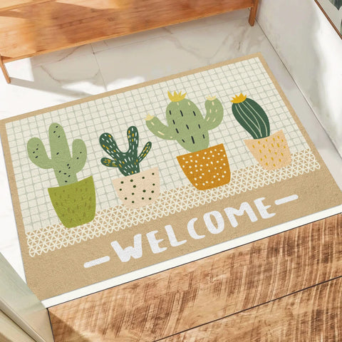 Navak Carpet Creative Small Fresh Cactus Plant Print Willkommens-Fußmatte, quadratisch, zuschneidbar, flauschiger Teppich, rutschfeste Eingangsmatte für die Inneneinrichtung