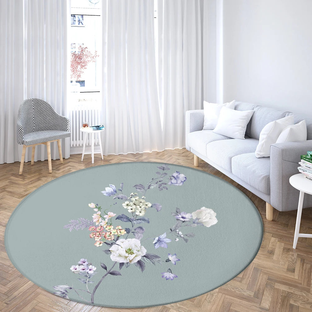 Navak Teppich Home Wohnzimmer Schlafzimmer Badezimmer Bodenmatte Druck Dekorativer Teppich Blume und Vogel Runde Pfingstrose Rose