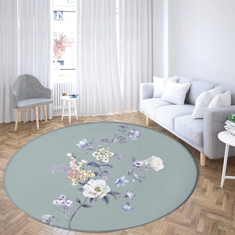 Navak Teppich Home Wohnzimmer Schlafzimmer Badezimmer Bodenmatte Druck Dekorativer Teppich Blume und Vogel Runde Pfingstrose Rose
