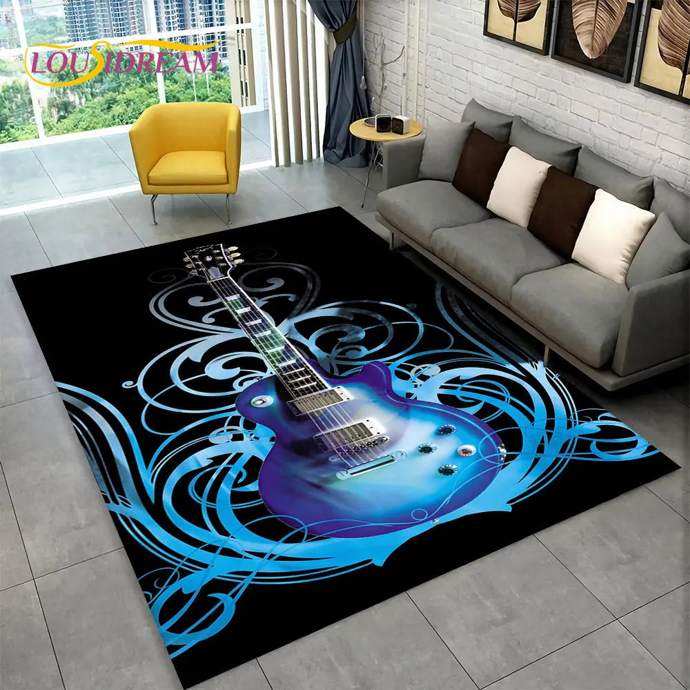 Navak Teppich, klassische Gitarre, E-Gitarre, Bass, Teppich für Wohnzimmer, Schlafzimmer, Sofa, Fußmatte, Dekoration, rutschfeste Bodenmatte für Kinderspiele