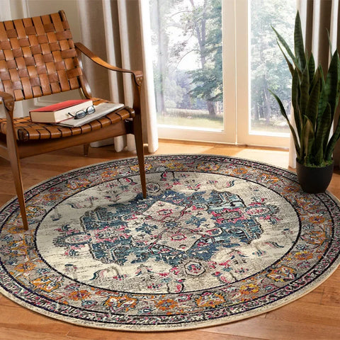 Navak Carpet Vikama Crystal round boho living room carpet ethnic style full cover bedroom study floor mat home rocking chair non-slip carpet