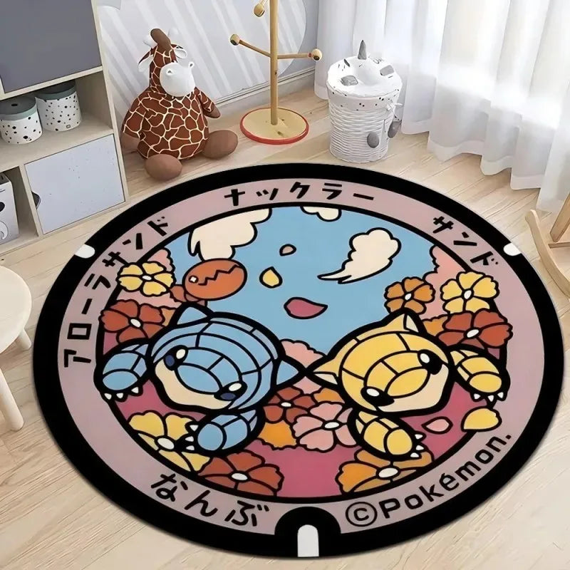 Navak Carpet Daily Picks Disney Japan Anime Pokemon Round Floor Mat Living Room Sofa Bedroom Rug Cute Non-Slip Machine Washable Carpet Home Decor