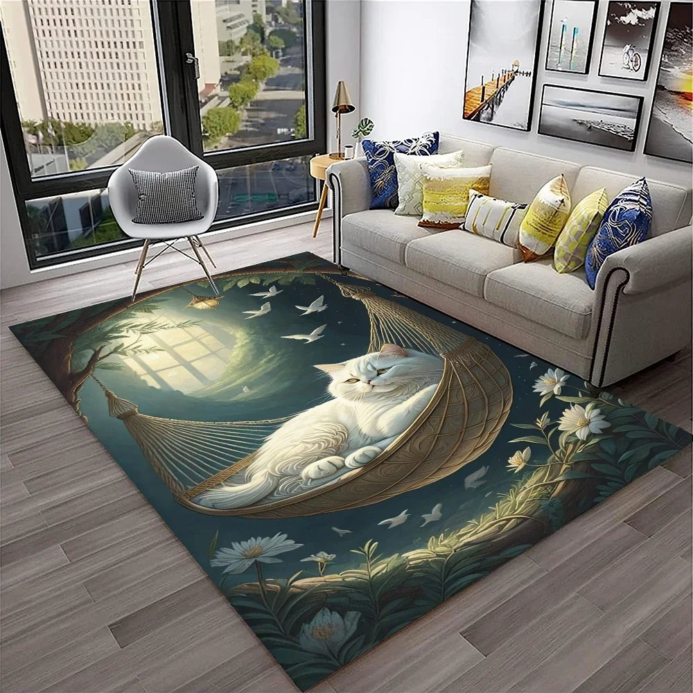 Navak Teppich, 3D, süße Katze, Blume, Cartoon-Teppich für Zuhause, Wohnzimmer, Schlafzimmer, Sofa, Fußmatte, Dekoration, Kinderspielbereich, rutschfeste Bodenmatte