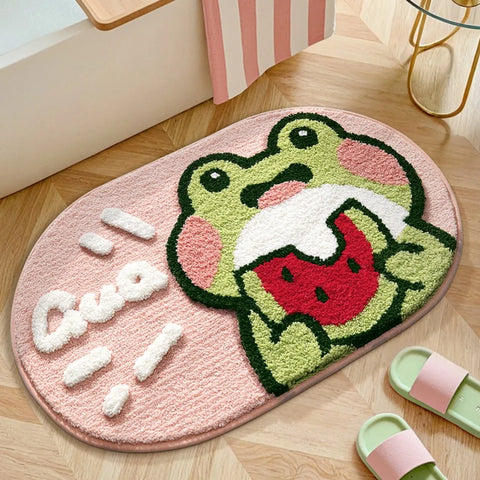 Navak Carpet Exclusive Picks Cartoon-Frosch-Eingangsteppich, saugfähig, rutschfest, leicht zu reinigen, Wohnzimmer, Schlafzimmer, Ins-Stil, niedlicher Heimdekorationsteppich