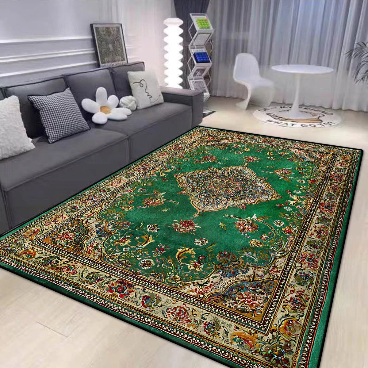 Navak-Teppich im persischen Stil, großer grüner Teppich, Wohnzimmer, rutschfest, leicht zu reinigen, Couchtischmatte, weich, faltbar, Esszimmer-Dekor-Teppich