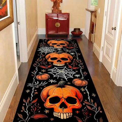 Navak Carpet Exclusive Picks Halloween-Läuferteppich, abstrakter Kürbis-Totenkopf-Teppich, Küche, rutschfest, Spinnennetz-bedruckte Teppiche für Wohnzimmer, Heimdekoration