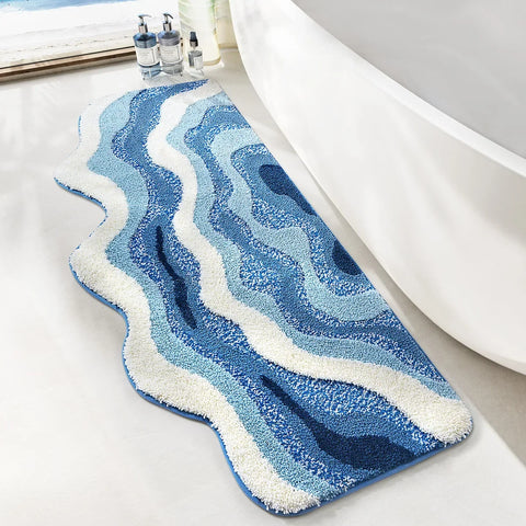 Navak Carpet 70 x 160 cm, handgetufteter Nachttischteppich mit Wellenmuster, Teppiche zur Dekoration des Schlafzimmers, beflockte Mikrofaser-Badezimmermatte, rutschfest, saugfähig