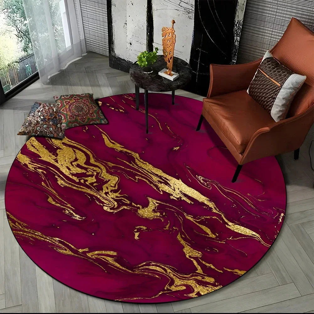Navak Carpet 3D Luxus Marmordruck Runder Teppich Abstrakter geometrischer Bereichsteppich für Wohnzimmer Schlafzimmer Stuhldekor Rutschfeste Bodenmatte Fußmatte