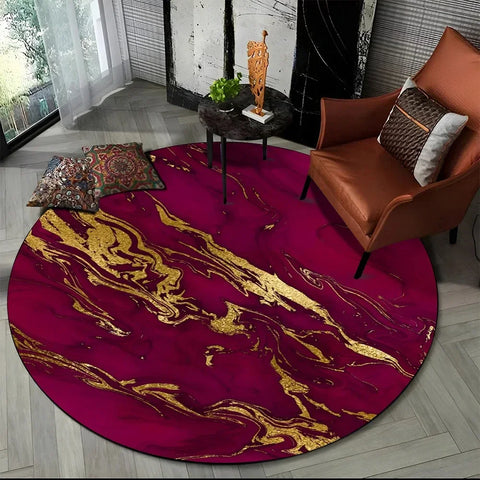 Navak Carpet 3D Luxus Marmordruck Runder Teppich Abstrakter geometrischer Bereichsteppich für Wohnzimmer Schlafzimmer Stuhldekor Rutschfeste Bodenmatte Fußmatte