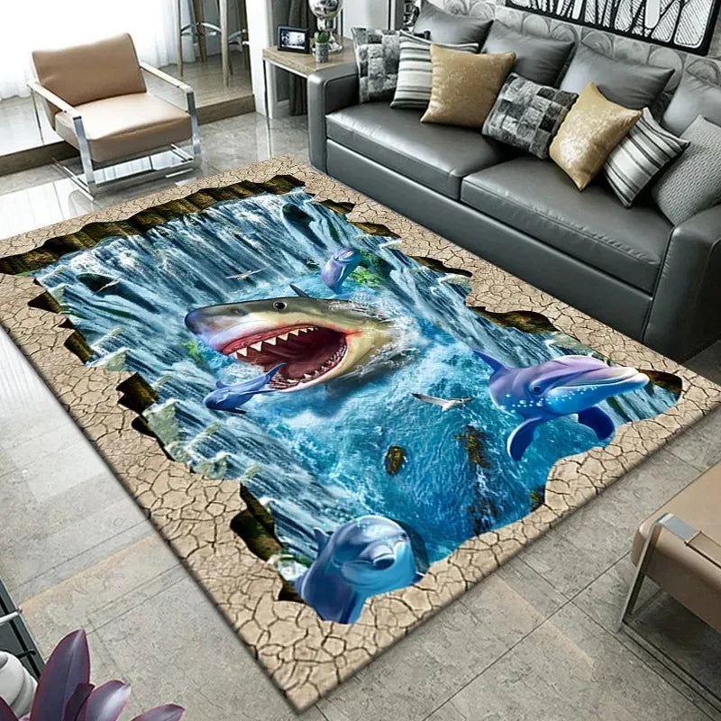 Navak Carpet3D Strand Meer Wellen Muster Teppich Tür Bodenmatte Fisch Fußmatte Rutschfeste Bodenmatte Wohnzimmer Teppich Home Zimmer Schlafzimmer Dekoration