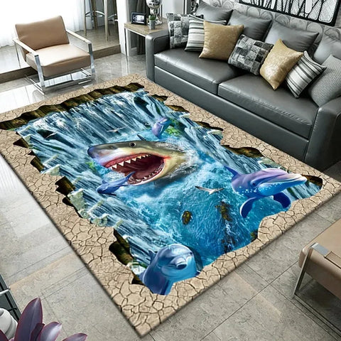 Navak Carpet3D Strand Meer Wellen Muster Teppich Tür Bodenmatte Fisch Fußmatte Rutschfeste Bodenmatte Wohnzimmer Teppich Home Zimmer Schlafzimmer Dekoration