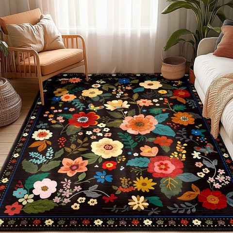 Navak Carpet Crystal Velvet CarpetFloral Area Rug Machine Washable Soft Print Boho Carpet Non Slip Footmat Low Pile Flower Area Rugs for