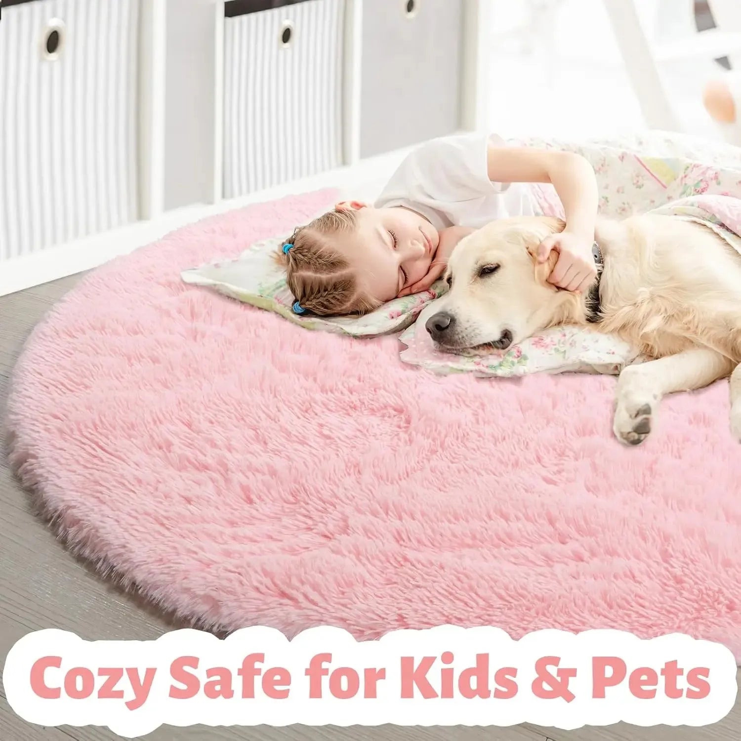 Navak Carpet Vikama, rosa, runder Teppich für Mädchenschlafzimmer, flauschiger runder Teppich für Kinderzimmer, pelziger, zotteliger Teppich für Wohnzimmer- und Spielzimmerdekoration