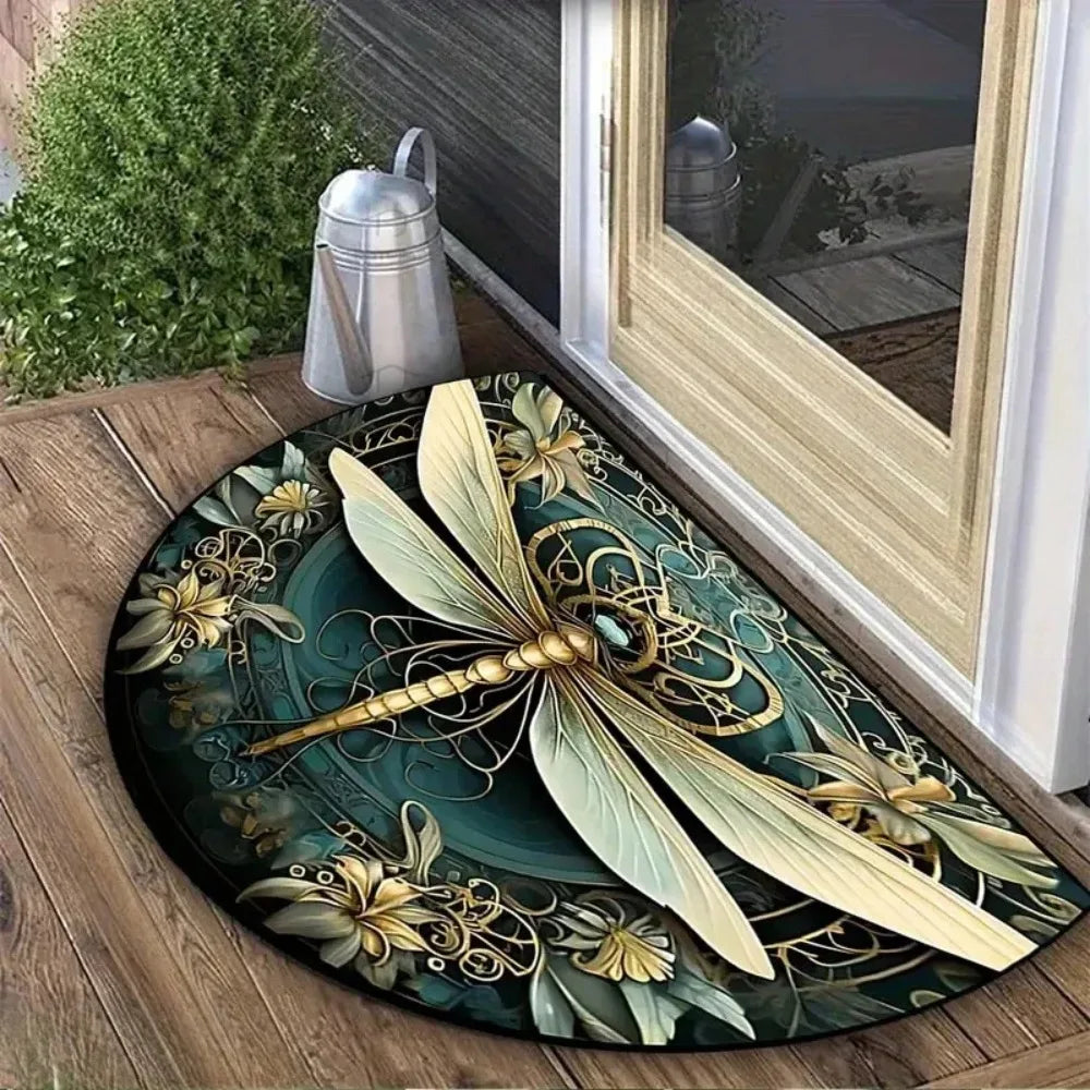 Navak Carpet Hochwertige, rutschfeste, halbrunde Fußmatte mit Boho-Blumenmotiv, Willkommensteppich, saugfähig, waschbar, Eingangsmatte für drinnen und draußen