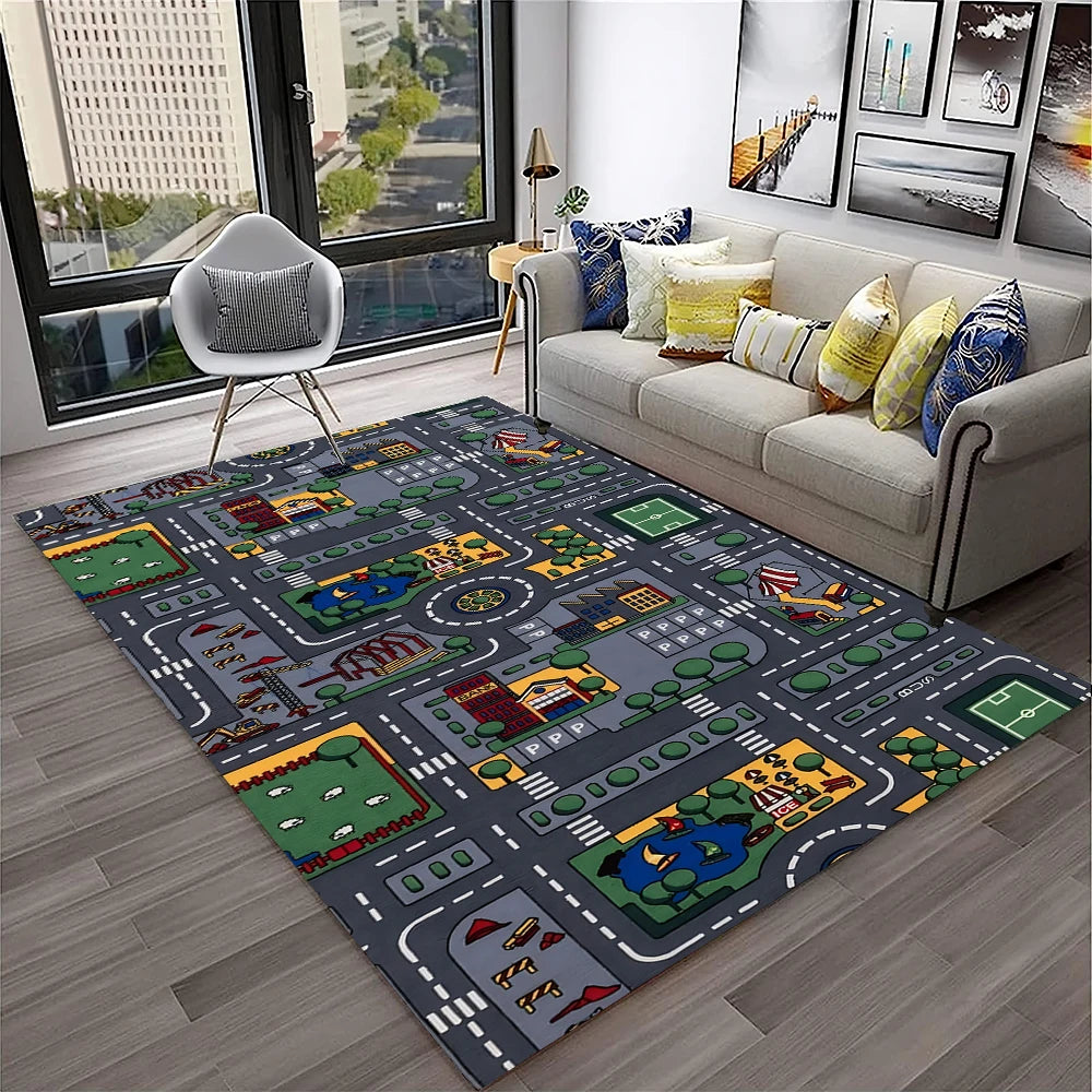 Navak Teppich Kinderspielmatte Verkehrsautobahn Stadt Spielzimmer Teppich Teppich für Zuhause Wohnzimmer Schlafzimmer Fußmatte Dekor, Bereich Teppich rutschfeste Bodenmatte