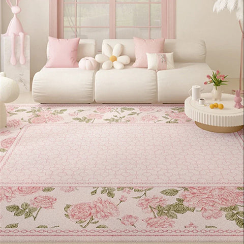 Navak Teppich Wohnzimmerteppich Rosa Blumenteppich Großformatige Heimdekoration Bodenmatte Weiche Plüsch-Raumdekoration Großflächige Teppiche Zotteliges Schlafzimmer