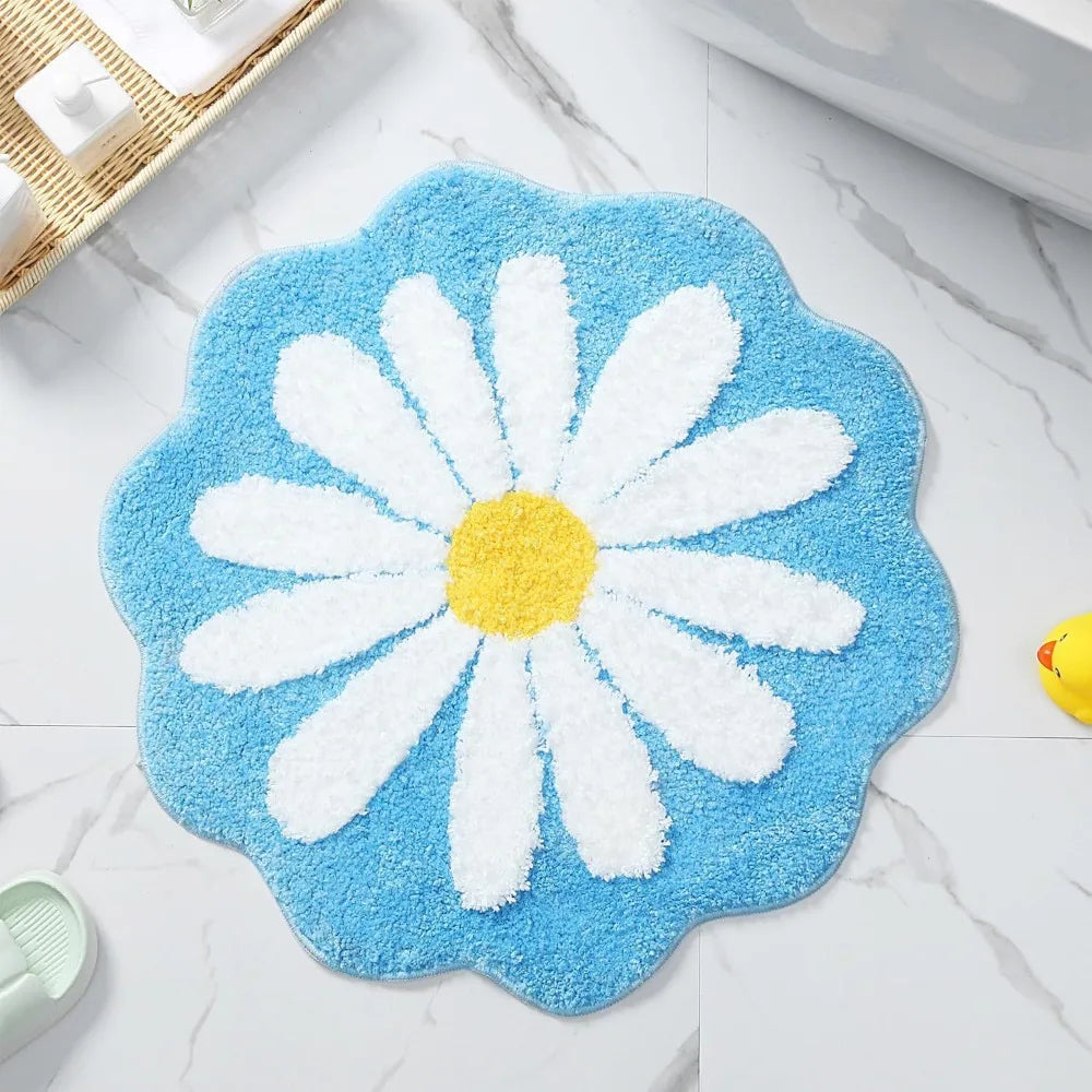 Navak Carpet Rutschfester Blumenteppich, beflockt, getuftet, Gänseblümchen, Badematte, Kaschmir-Imitat, waschbar, Baby-Krabbelteppich, Schlafzimmer, Wohnzimmer