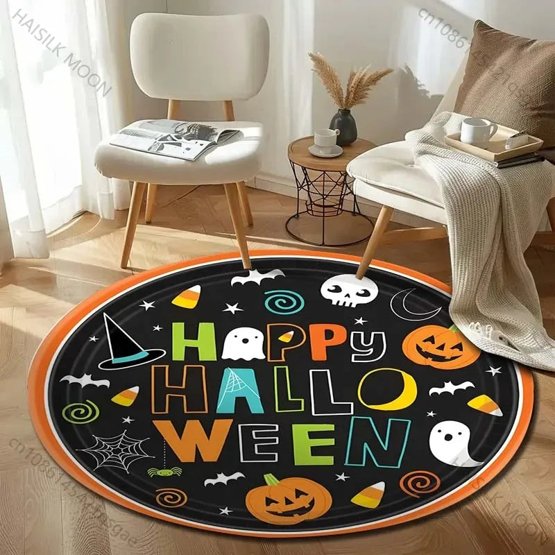 Navak Teppichkopf Fledermausschloss Halloween Runde Teppiche Teppich Kinderzimmer Fußmatten Spielzimmer Polster Wohnzimmer Schlafzimmer Mode Gaming Teppich