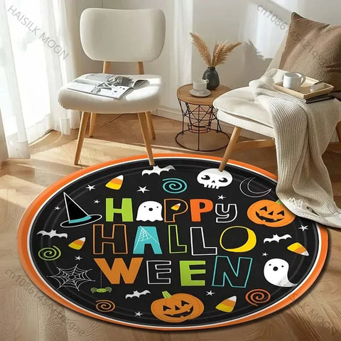 Navak Teppichkopf Fledermausschloss Halloween Runde Teppiche Teppich Kinderzimmer Fußmatten Spielzimmer Polster Wohnzimmer Schlafzimmer Mode Gaming Teppich