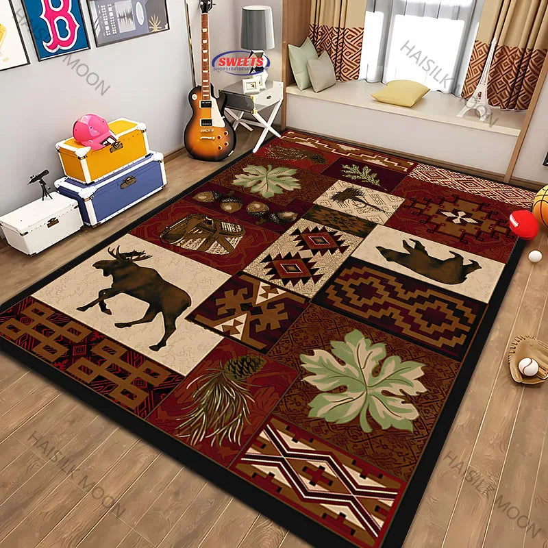 Navak Carpet Teppich im amerikanischen Landhausstil im Retro-Stil mit Tiermuster für moderne Heimdekoration, schmutzabweisend, rutschfeste Spielmatte für Kinder als Geschenk