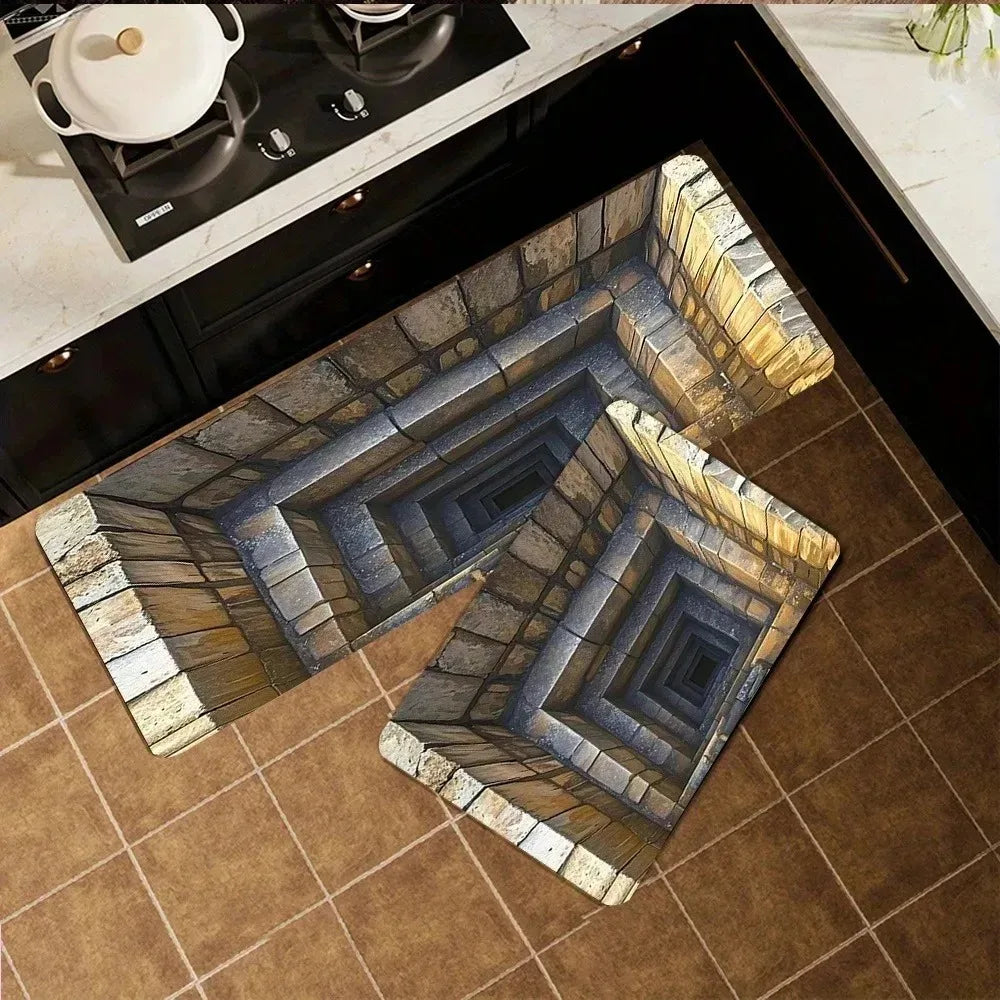 Navak Carpet 1 Stück 3D-Muster Landschaft Fußmatten Küchenteppiche Rutschfeste Pop-Design Badezimmerteppiche Badematte Teppich für Zuhause Waschbecken Wäsche Dekor