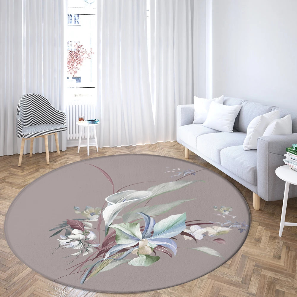 Navak Teppich Home Wohnzimmer Schlafzimmer Badezimmer Bodenmatte Druck Dekorativer Teppich Blume und Vogel Runde Pfingstrose Rose