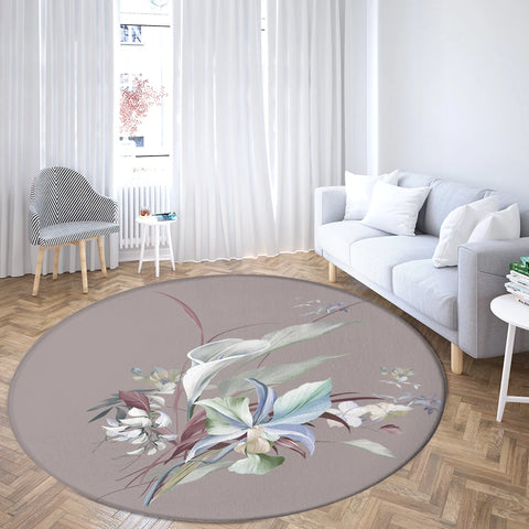 Navak Teppich Home Wohnzimmer Schlafzimmer Badezimmer Bodenmatte Druck Dekorativer Teppich Blume und Vogel Runde Pfingstrose Rose