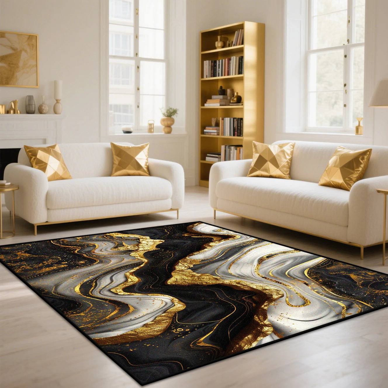 Navak Teppich, goldene abstrakte Marmorstreifen, Teppiche für Wohnzimmer, luxuriöse Schlafzimmerdekoration, große Teppiche, Sofaseite, weiche Lounge-Bodenmatte