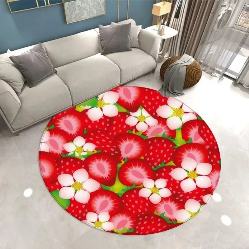 Navak Teppich, schöner Erdbeerdruck, runder Teppich, für Zuhause, Wohnzimmer, Sofa, Schlafzimmer, Bodendekoration, Küche, saugfähige Matte