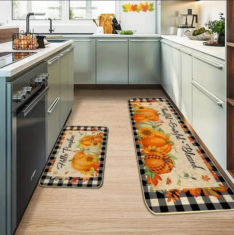 Navak Teppich, Herbstkürbis, Ahornblatt, Büffelkaro, Küchenmatten, Dekor, rutschfest, Flur, Balkon, Teppiche, Badezimmer, Fußmatte, Thanksgiving-Dekor