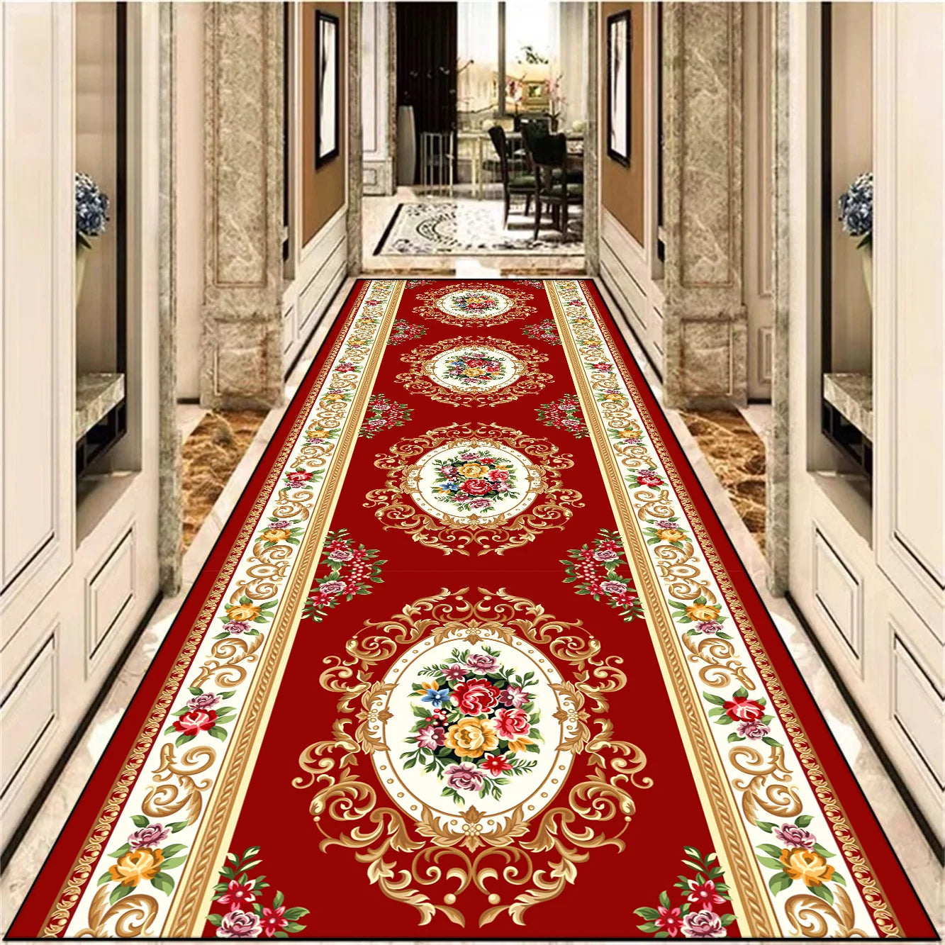 Navak Teppich Europäische Dekoration Langer Korridorteppich Wunderschöne Flurteppiche Rutschfester Treppenteppich Home Runner Gangbodenmatte Anpassbar