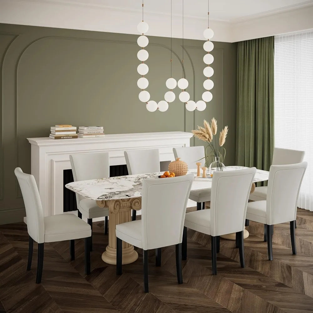 Navak Carpet 2er-Set Parsons Esszimmerstühle – Mit Kunstleder gepolsterte Beistellstühle mit Beinen aus Massivholz für Ess- und Wohnzimmer