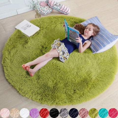 Navak Carpet Vikama, rosa, runder Teppich für Mädchenschlafzimmer, flauschiger runder Teppich für Kinderzimmer, pelziger, zotteliger Teppich für Wohnzimmer- und Spielzimmerdekoration