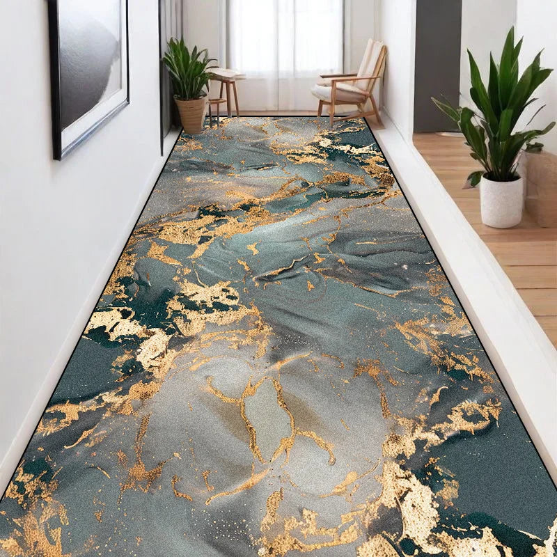 Navak Carpet Nordic Marble Style Long Corridor Carpets Villa Hall Non-slip Washable Runners Rugs Home Hotel Passageway Aisle Mat Customizable