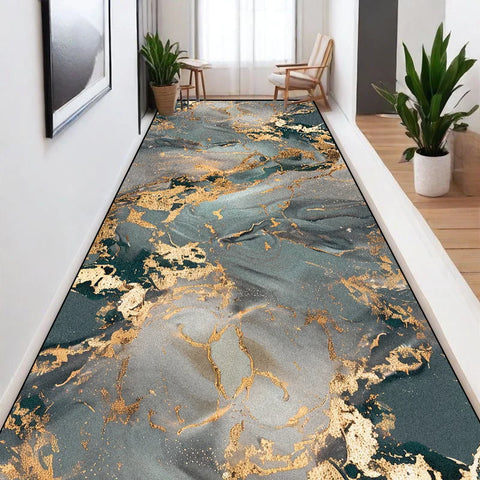 Navak Carpet Nordic Marble Style Long Corridor Carpets Villa Hall Non-slip Washable Runners Rugs Home Hotel Passageway Aisle Mat Customizable