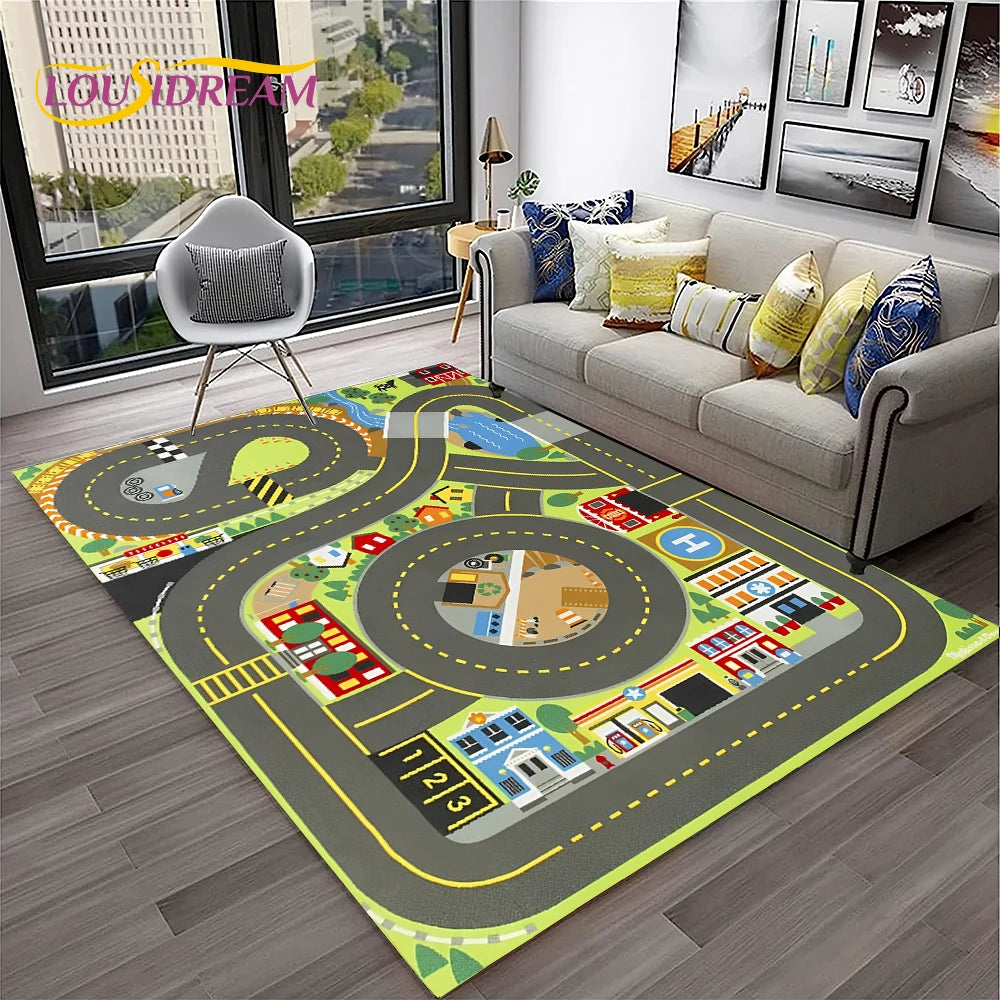 Navak Teppich Kinderspielmatte Verkehrsautobahn Stadt Spielzimmer Teppich Teppich für Zuhause Wohnzimmer Schlafzimmer Fußmatte Dekor, Bereich Teppich rutschfeste Bodenmatte