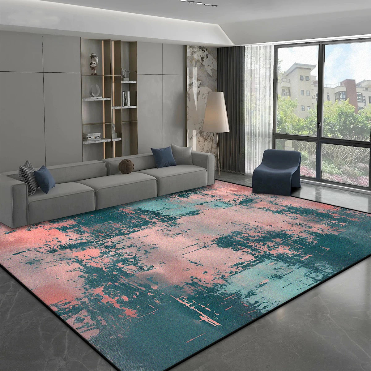Navak Teppich, moderner, schlichter Stil, Teppich für Wohnzimmer, blau-grau, Dekoration, Heimsofa, flauschiger, weicher Teppich, Schlafzimmer, Nachttisch, waschbare, rutschfeste Matte